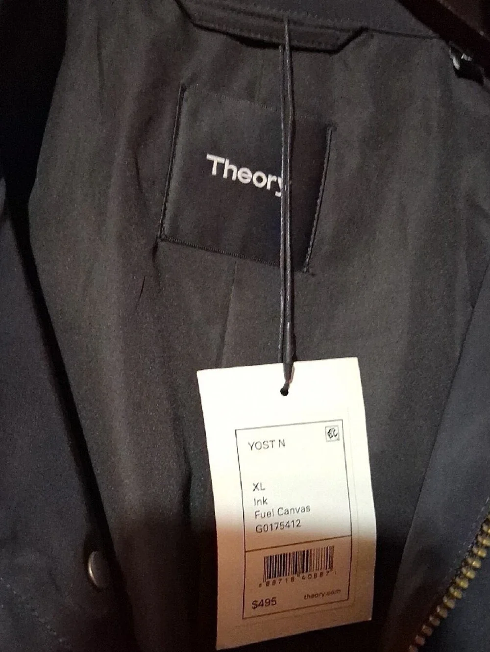 Theory Men's Black Field Jacket with Zip-and-Snap Front